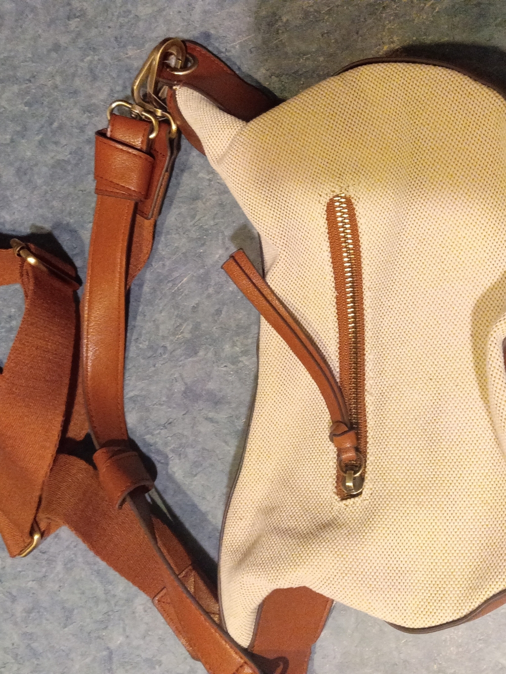 Canvas and Brown Leather Crossbody Bag - Neutral Canvas